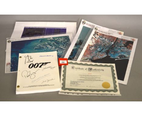 James Bond props, including 'The World Is Not Enough' King Pipeline Map Sheets, a copy script with six autographs and bluepri