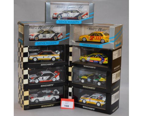 Minichamps. Nine Audi Quatro diecast model cars in 1:43 scale. Five of the models are limited editions and all appear E in G 