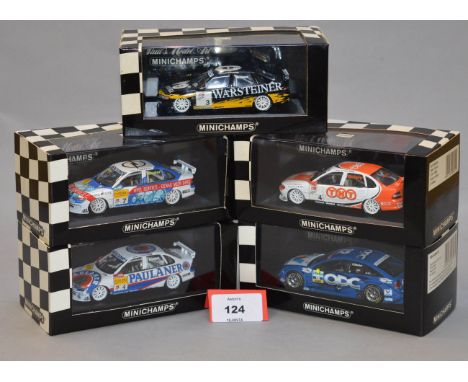 Minichamps. Four Opel Vectra STW 1998 and 1999 diecast model cars in 1:43 scale together with a Vectra GTS V8 DTM  2005, the 