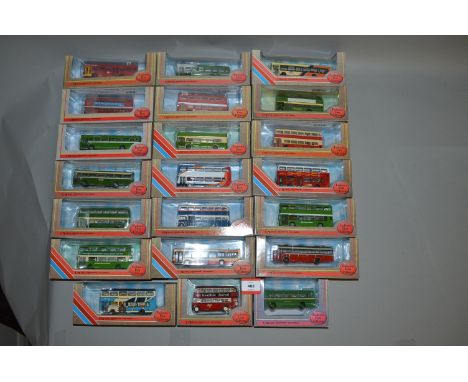 Twenty one boxed diecast bus and coach models in 1:76 scale by EFE. Models appear G+/VG in generally G+ packaging. (21)