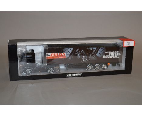 Minichamps. A diecast Mercedes Benz truck model in 1:43 scale, an Actros 1844LS Koffersattelzug 'FULDA' The model is limited 