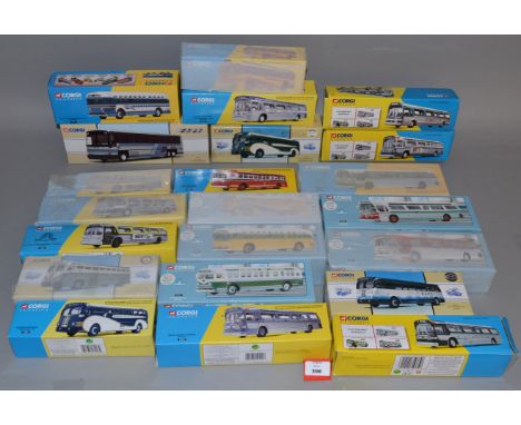 19 x Corgi American bus diecast models. Boxed, mostly VG.