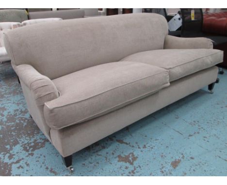 GEORGE SMITH SOFA, Howard style, with Manuel Canova oatmeal upholstery on castors, 198cm L. (with faults)