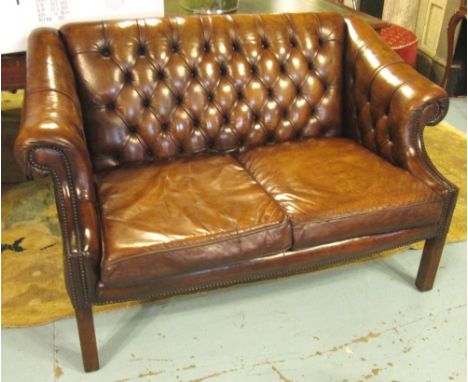 SOFA, George III design tan brown leather with deep button upholstered back and arms, 144cm W.