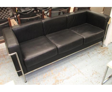 LE CORBUSIER STYLE SOFA, two seater, in black leather within a chromed metal frame, 198cm L. 