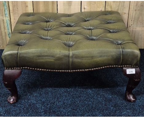 Chesterfield Green Leather button topped stool 