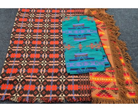 A Collection of Three vintage Aztec style throws; Brynkir Welsh wool tapestry blanket, Beaver state Pendleton wool Mills thro