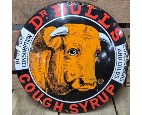 Doctor Bull's Cough Syrup enamel sign. Convex shaped. [30cm diameter] 