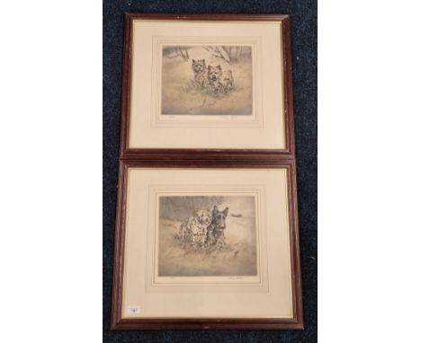 Henry Wilkinson R.E., A.R.C.A Pair of Signed coloured etchings of Cairn Terriers. Both limited editions. [Frame- 51x56cm]