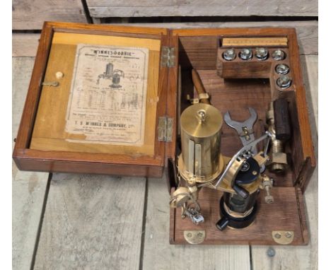 Antique mahogany boxed "The McInnes- Dobbie" Indicator. Patent steam engine indicator. Comes with original Manual.
