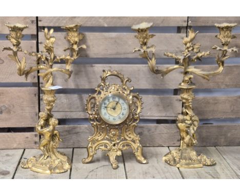 A Pair of Gilt Ormolu Bronze Figural candelabras produced by F.Shelton &amp; Co Birmingham 1831. Stamped to the underside. To