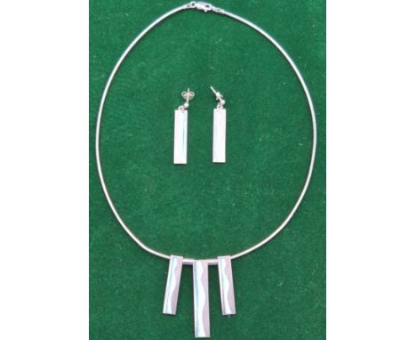 Sheila Fleet silver and enamel "Island Panorama" Necklace, pendant and earring set. Panoramic view of Orkney.