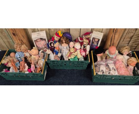 Three Crates of collectable dolls; Porcelain Dolls, Cabbage Patch Doll, Sindy dolls &amp; Many more