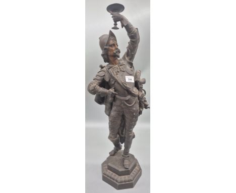 Large 19th century Bronzed spelter French Cavalier figure sculpture. Converted to a table lamp. [65cm high] 