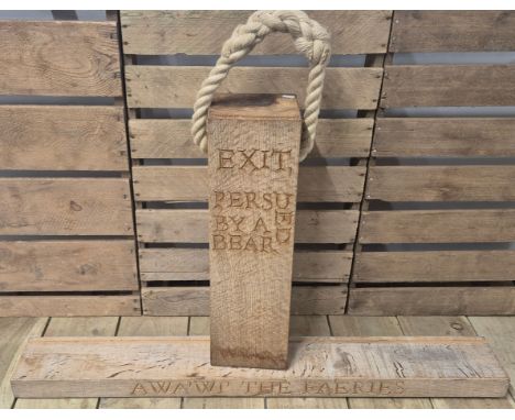 Bespoke Oak door stop and floating shelf- both having engraved sayings; Door stop- "I Like this place &amp; Could Willingly W