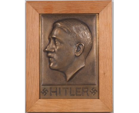 Messing Wandrelief "Adolf Hitler"massives Messing oder Bronze Relief als Porträt Ansicht von Adolf Hitler, im Nackenbereich K
