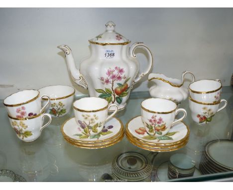 A complete Spode "Fruit and Blossom" pattern coffee set for six.