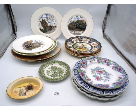 A quantify of miscellaneous plates to include: three Delft blue, two hand painted chargers, Copeland late Spode plate, five C