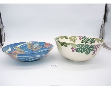 Two china bowls including a Royal Winton 'Toscanna' spongeware grape vine bowl and a 'Gwili' Pottery tulip bowl.