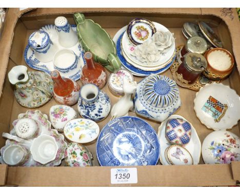 A quantity of china including Enoch Wedgwood pin trays, cruet sets, Goss crested ware dish, Copeland Late Spode cruet pots, t