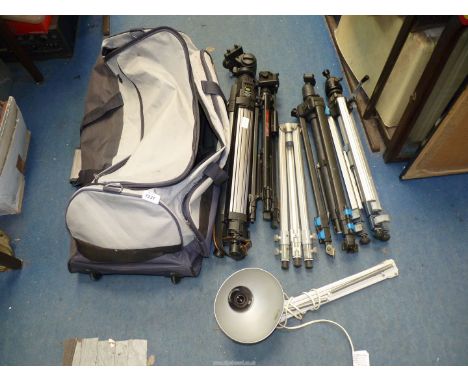 Five Photographic Tripods incl a Bilora Pro 930, Cobra etc, together with an Angle Poise Lamp and Kit Bag.