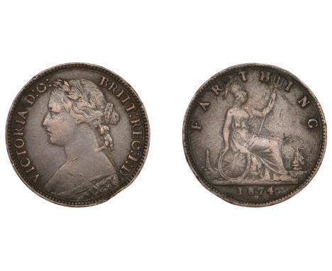 Victoria (1837-1901), Farthing, 1874h, both gs on obv. over sideways gs (Cooke 136; BMC 1888; S 3959). Some light scrapes, ot