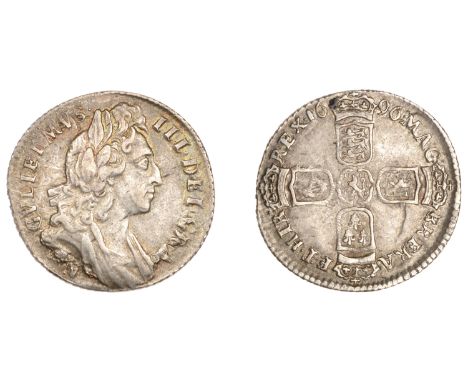 William III (1694-1702), Sixpence, 1696n, first bust, large crowns, early harp (ESC 1288; S 3524). Good very fine £120-£150