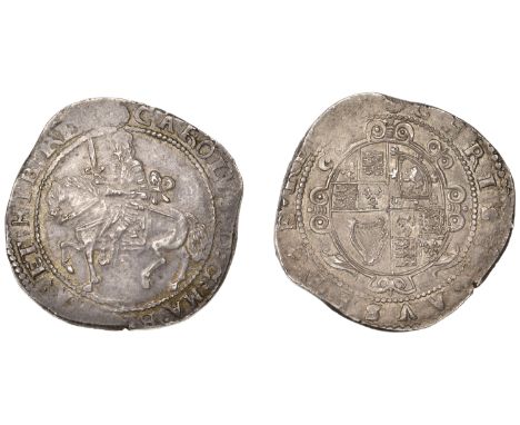 Charles I (1625-1649), Truro or Exeter mint, Halfcrown, mm. rose, large equestrian portrait, walking horse, oval garnished sh
