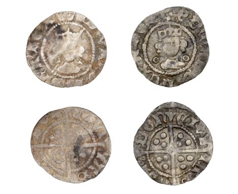 Edward IV, First reign, Heavy coinage, Halfpenny, mm. rose, annulets by neck, 0.31g/11h (N 1547; S 1993); Light coinage, Half