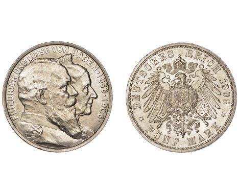 Germany, BADEN, Friedrich I, 5 Marks, 1906, Golden Wedding Anniversary (Dav. 536; KM. 277). Good extremely fine  £100-£120