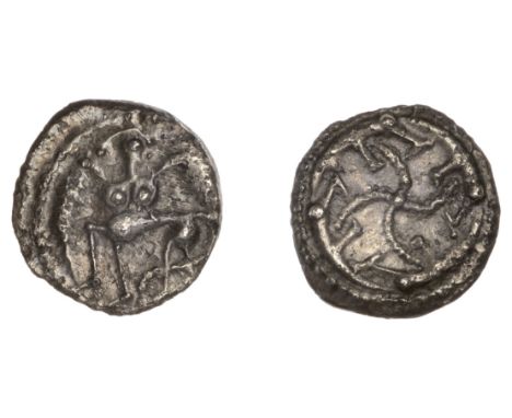 Early Anglo-Saxon Period, Sceatta, Secondary series S, winged female centaur left, rev. whorl of four wolf's heads, 0.68g (Ab