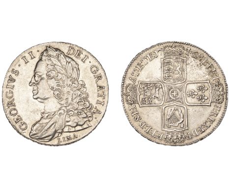 George II (1727-1760), Crown, 1746, lima, edge decimo nono (ESC 1668; S 3689). Lightly cleaned, otherwise about extremely fin