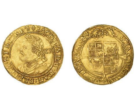 James I (1603-1625), Third coinage, Laurel, mm. lis, fourth bust, 9.09g/6h (SCBI Schneider 86; N 2114; S 2638C). Better than 