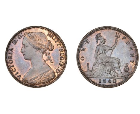 Victoria (1837-1901), Proof Penny, 1860, dies Dd, toothed border, edge plain, 9.24g/12h (Gouby DD; F 12; BMC 1631). Light sur