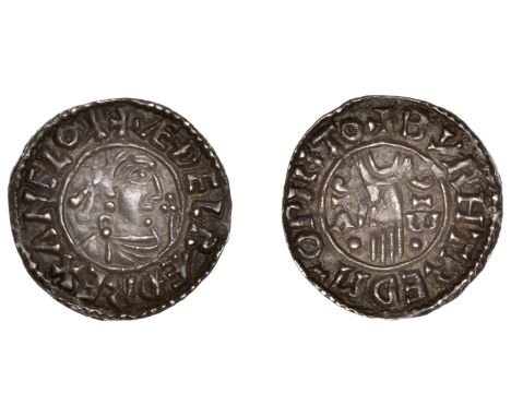 Æthelred II (978-1016), Penny, Second Hand type, Winchester, Beorhtræd, byrhtred m-o pinto, 1.37g/3h (Winchester Mint 219; SC