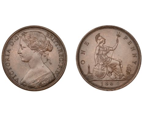 Victoria (1837-1901), Penny, 1864, crosslet 4 (F 48; BMC 1663; S 3954). Small area of flawed metal below chin on obverse and 