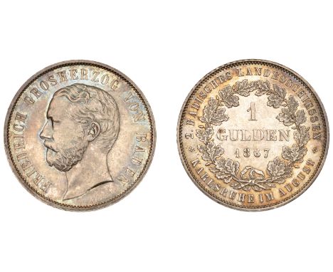 Germany, BADEN, Friedrich I, Gulden, 1867 (KM. 249). Some minor marks, otherwise about extremely fine and toned £80-£100