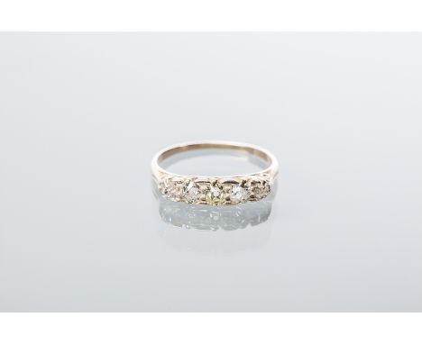 VICTORIAN DIAMOND FIVE STONE RING
set with five graduated old cut diamonds, in a pierced boat shaped setting, in eighteen car