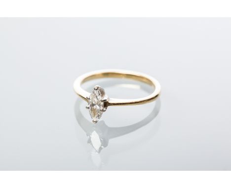 DIAMOND SOLITAIRE RING
the marquise cut diamond approximately 0.35 carats, in eighteen carat gold, size K