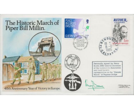 WW2 Henry Brown MBE Signed The Historic March of Piper Bill Millin Flown First Day Cover. 6 of 39 Covers Issued. Flown in a P