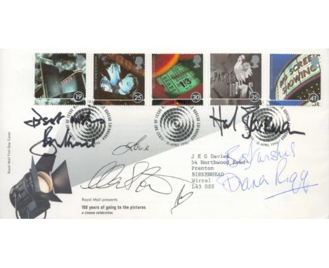 Tv and Film. Honor Blackman, Diana Rigg and 2 others Signed 100 Years of Going To The Pictures Royal Mail First Day Cover. Go