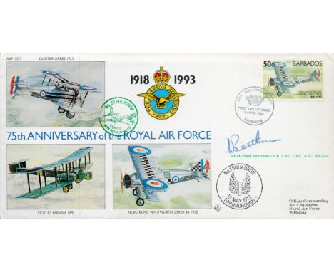 Sir Michael Beetham GCB CBE DFC AFC Signed 75th Anniversary of the RAF Flown FDC. 279 of 994 Covers Issued. Flown in a Hercul