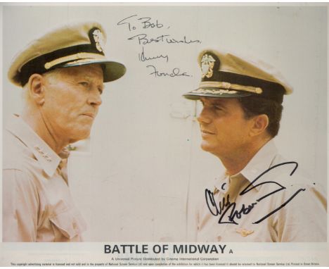 Tv and Film. Cliff Robertson and Henry Fonda Signed Battle of Midway 10 x 8 inch Colour Print Photo. Good condition. All auto