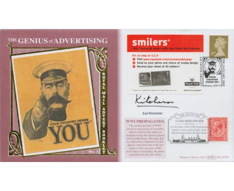 Earl Kitchener Signed The Genius of Advertising Benham Silk Cachet First Day Cover. 553 of 2500 Covers Issued. Two British 1s