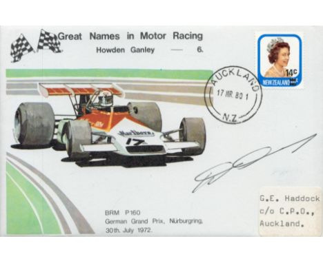 Howden Ganley Signed Great Names In Motor Racing First Day Cover. New Zealand Stamp with Auckland 17 March 80 Postmark. Image