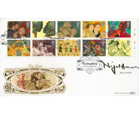 Nigel Havers Signed The Kiss Benhams Silk Cachet First Day Cover. 9 of 500 Covers Issued. Border is 22ct Gold. Ten British 1s