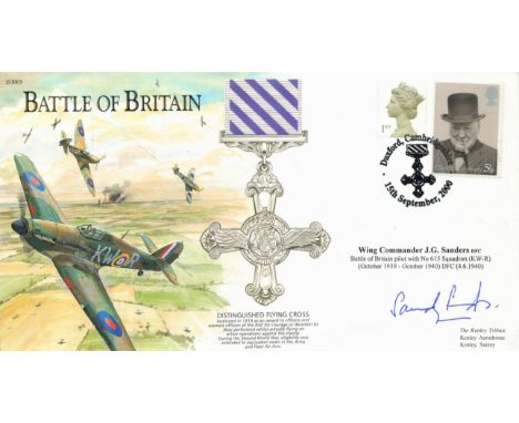 Wg Cdr JG Sanders (BOB PILOT) Signed Battle of Britain First Day Cover. 99 of 300 Covers Issued. 2 British Stamps With 15th S