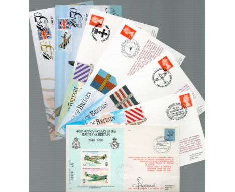 Battle of Britain First Day Cover collection of 7 Covers. 1 Signed by Grp Cptn JC Sprent. All Contain Stamps and Postmarks. G