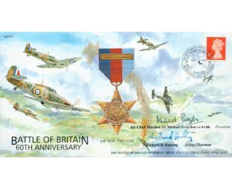 ACM Sir Michael Graydon and Richard H Hunting Signed Battle of Britain 60th Anniversary FDC. 228 of 300 Covers Issued, Britis