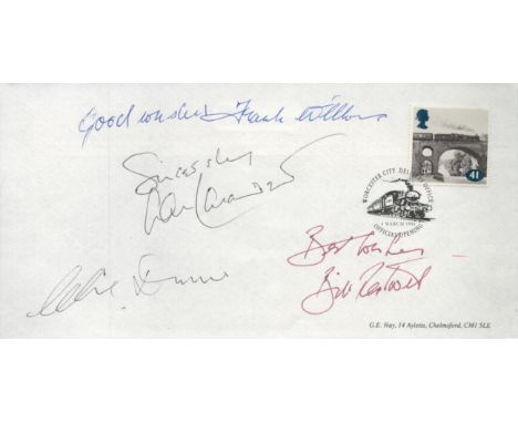 Tv and Film. Ian Lavender, Frank Williams, Bill Pertwee and 1 other Signed Blank First Day Cover. British Stamp with 4th Marc